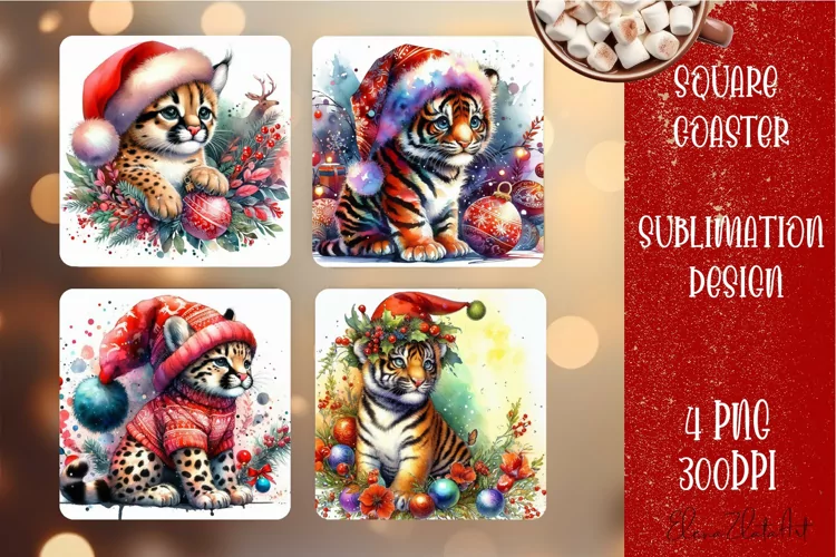 Christmas animal Sublimation Coaster Design, animal