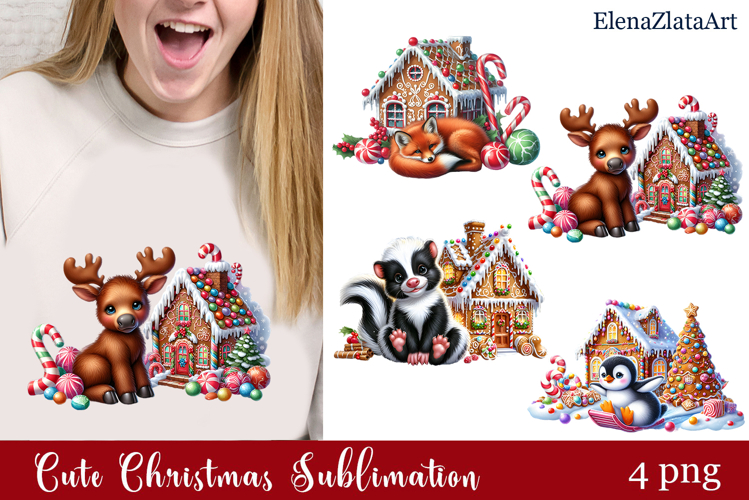 Cute cristmas animal watercolor clipart PNG