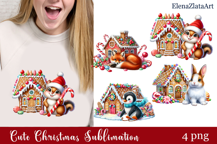 Cute cristmas animal watercolor clipart PNG