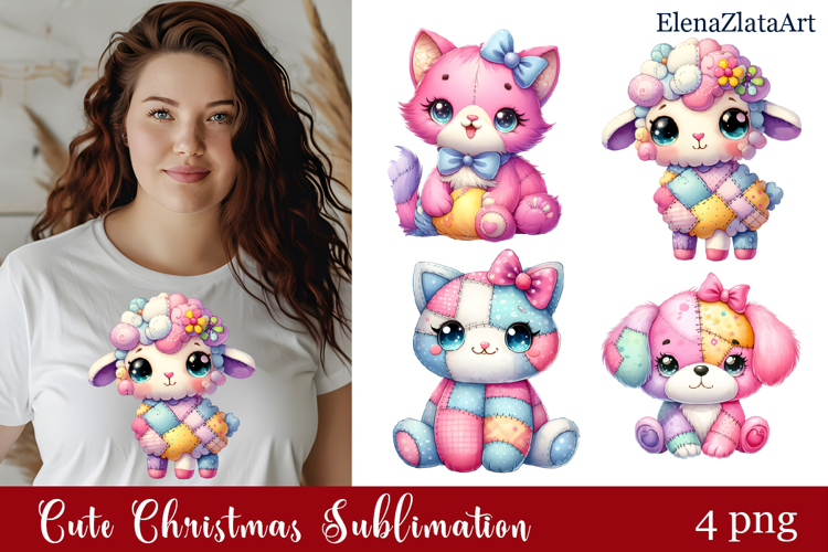 Cute animal watercolor patchwork clipart PNG