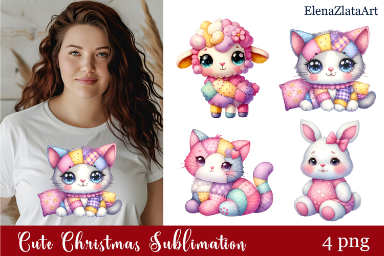 Cute animal watercolor patchwork clipart PNG