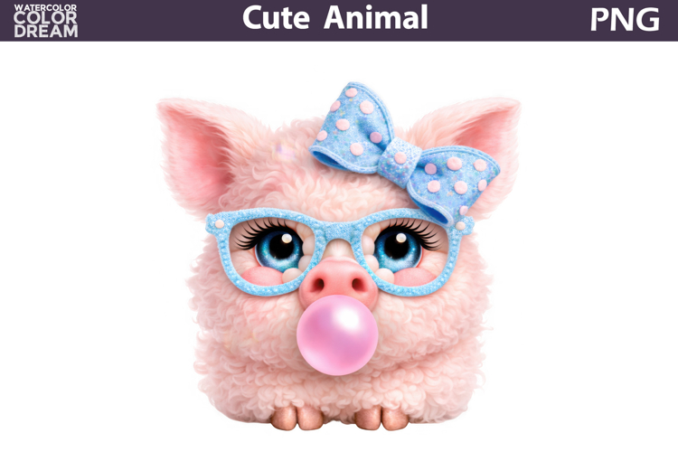 Baby Animal Easter Clipart | Pig Bow Glasses Bubble Gum