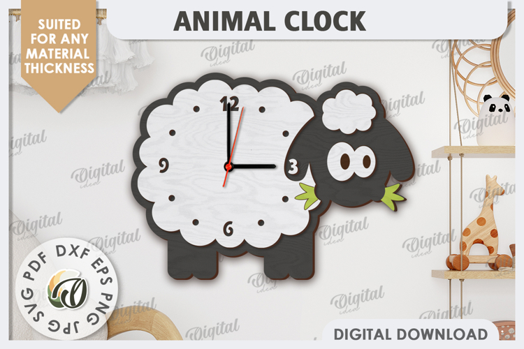 Laser Cut Sheep Wall Clock Design. Animal Wall Clock SVG