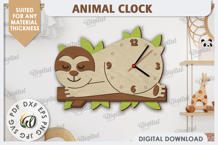 Laser Cut Sloth Wall Clock Design. Animal Wall Clock SVG