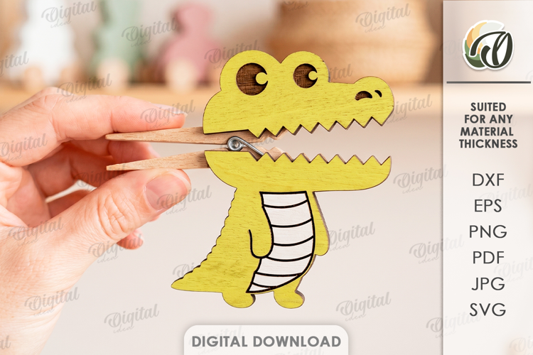Animal Clothespin Puppet Laser Cut. Kids Toy. Crocodile SVG