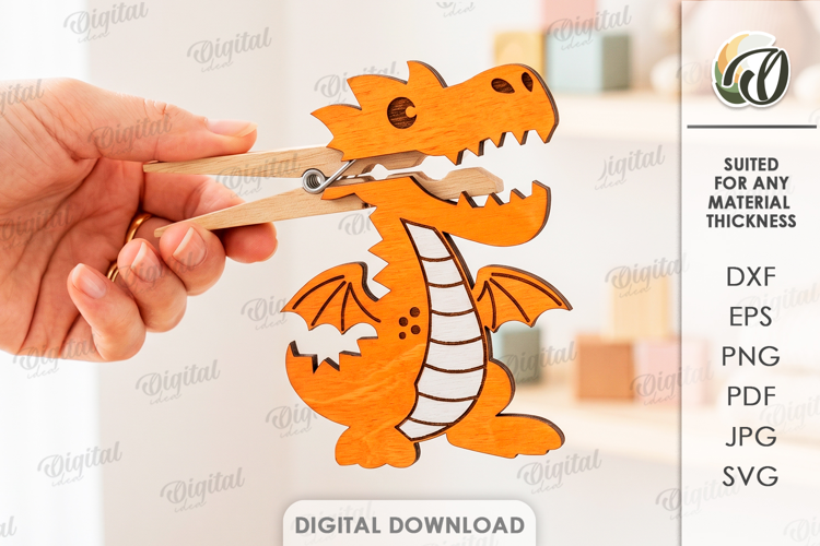 Animal Clothespin Puppet Laser Cut. Kids Toy. Dragon SVG