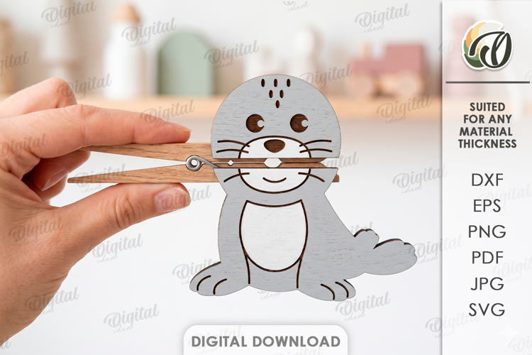Animal Clothespin Puppet Laser Cut. Kids Toy. Seal SVG
