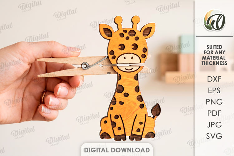 Animal Clothespin Puppet Laser Cut. Kids Toy. Giraffe SVG