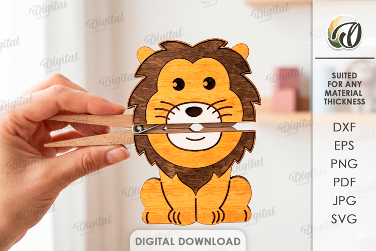 Animal Clothespin Puppet Laser Cut. Kids Toy. Lion SVG example image 1