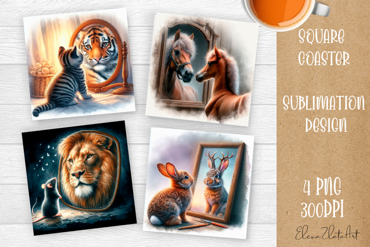 Summer watercolor funny animal - Animal square coaster