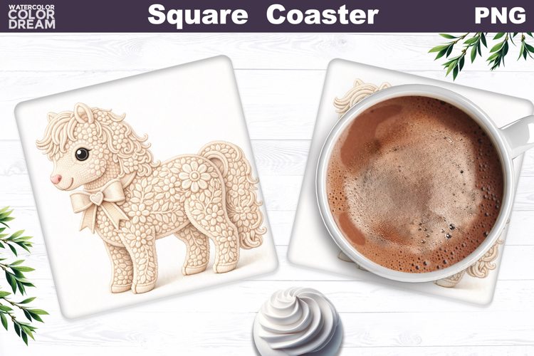 Horse Floral Square Coaster | Spring Animal Sublimation