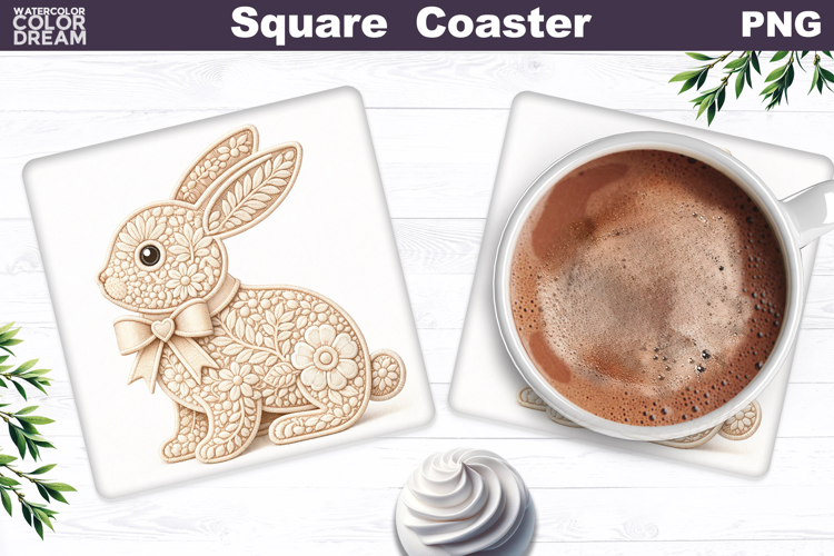Bunny Floral Square Coaster | Spring Animal Sublimation