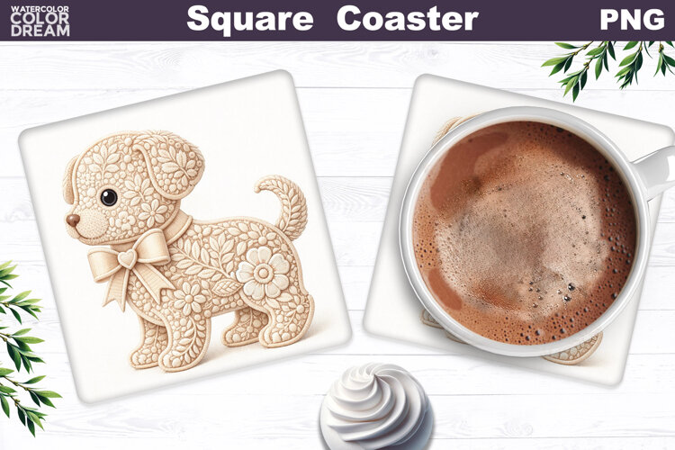 Dog Floral Square Coaster | Spring Animal Sublimation example image 1