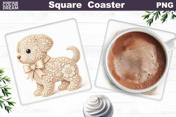 Dog Floral Square Coaster | Spring Animal Sublimation