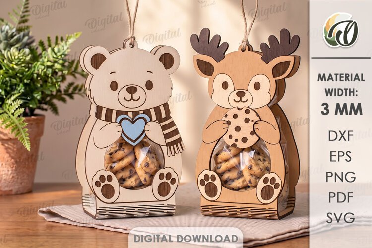 Bear and Deer Cookie Holders Laser Cut. Treat Holder SVG example image 1