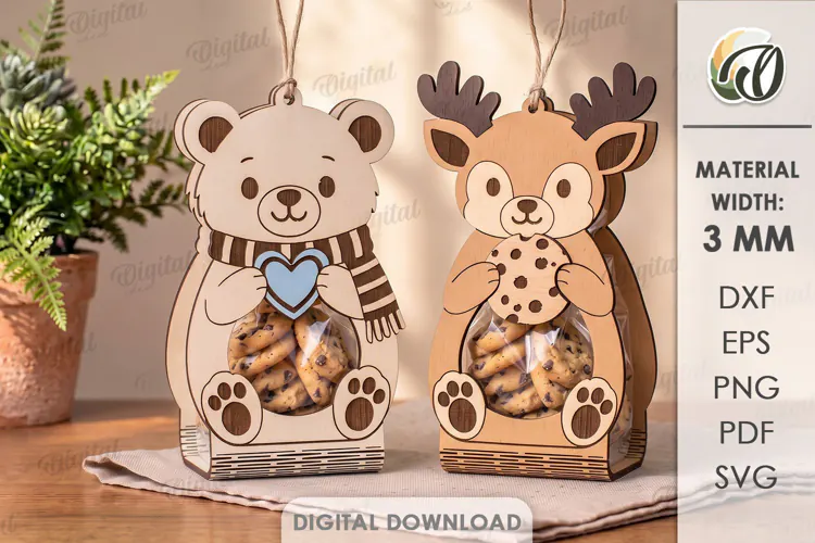 Bear and Deer Cookie Holders Laser Cut. Treat Holder SVG