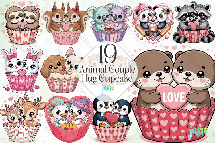 Animal Couple Hug Cupcake