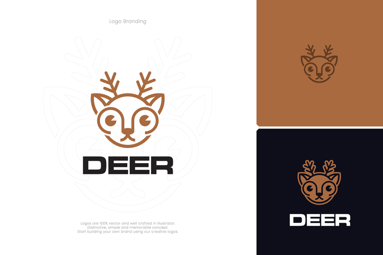 Minimal Line Art Wild Deer Head Logo