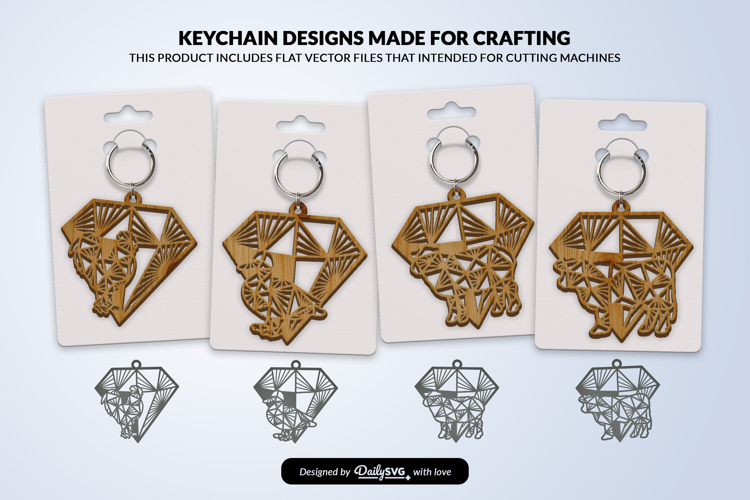 Geometric Farm Animal Diamond Keychain Laser Cut SVG