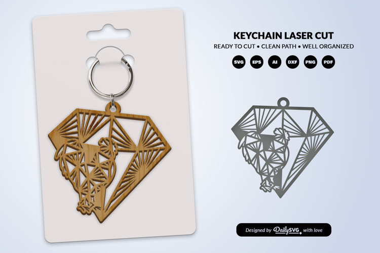 Geometric Farm Animal Diamond Keychain Laser Cut SVG