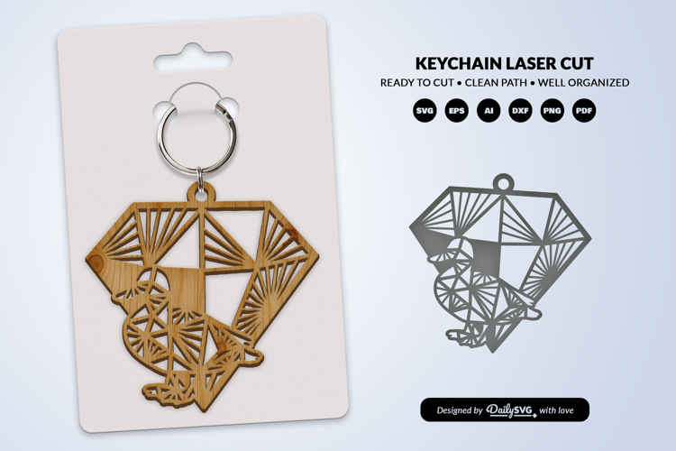 Geometric Farm Animal Diamond Keychain Laser Cut SVG