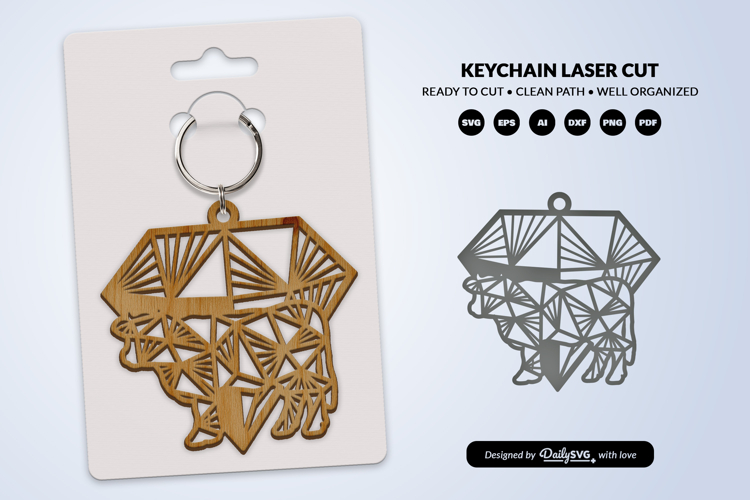 Geometric Farm Animal Diamond Keychain Laser Cut SVG