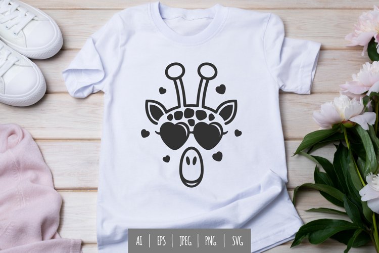 Giraffe Face Wearing Love Glasses Sublimation example image 1