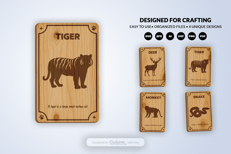 Jungle Animal Flash Card Laser Cut Laser Engraving