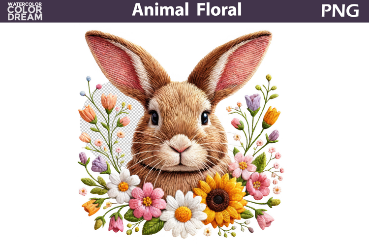 Bunny Floral Easter Clipart | Spring Farm Animal Sublimation