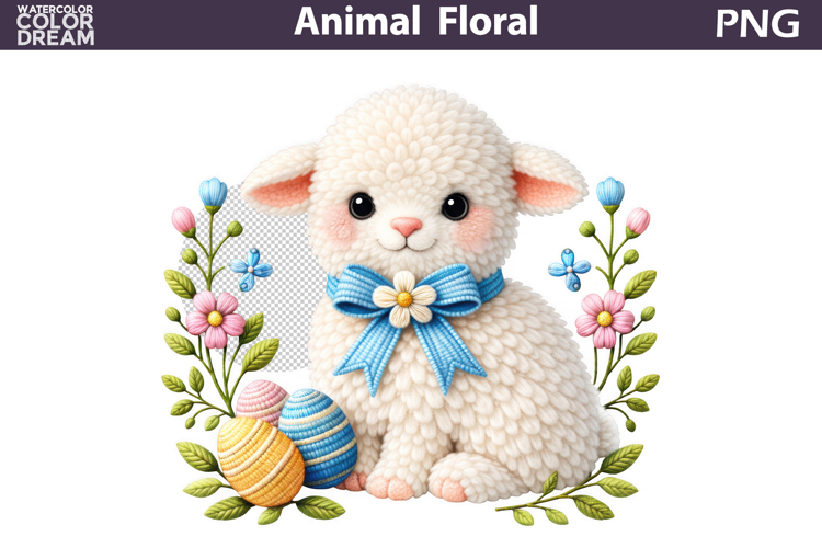 Lamb Floral Easter Clipart | Spring Farm Animal Sublimati