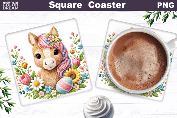 Horse Floral Square Coaster | Easter Animal Sublimation