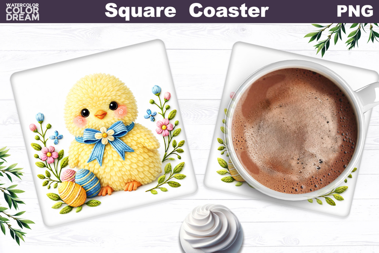 Chicken Floral Square Coaster | Easter Animal Sublimation
