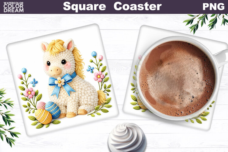 Horse Floral Square Coaster | Easter Animal Sublimation example image 1