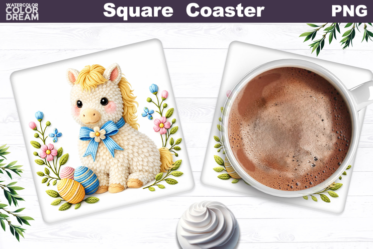 Horse Floral Square Coaster | Easter Animal Sublimation