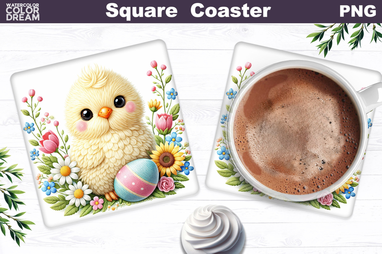 Chicken Floral Square Coaster | Easter Animal Sublimation