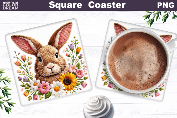 Bunny Floral Square Coaster | Easter Animal Sublimation