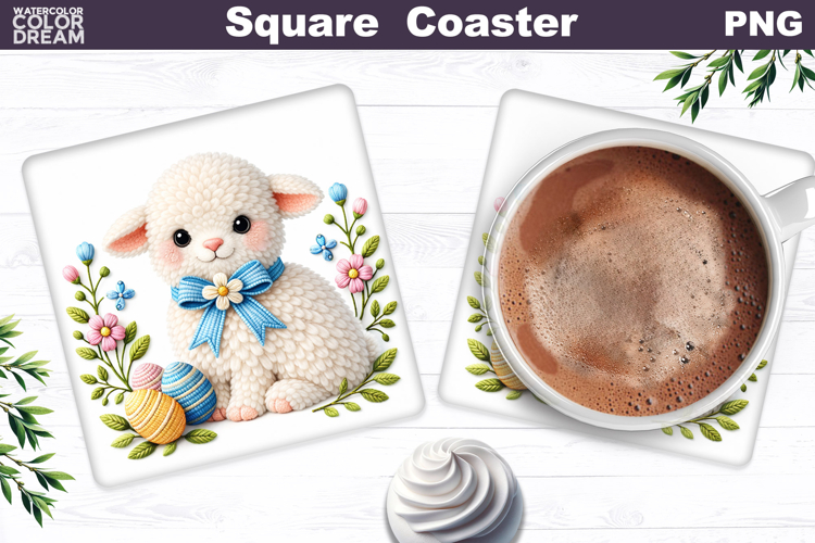Lamb Floral Square Coaster | Easter Animal Sublimation