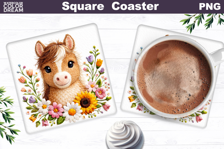 Horse Floral Square Coaster | Easter Animal Sublimation