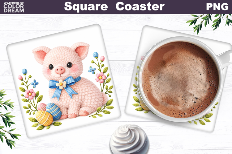 Pig Floral Square Coaster | Easter Animal Sublimation