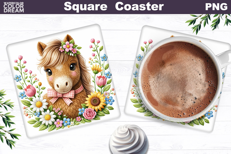 Horse Floral Square Coaster | Easter Animal Sublimation