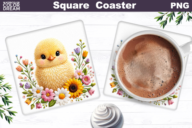 Chicken Floral Square Coaster | Easter Animal Sublimation