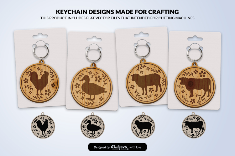 Farm Animal Floral Folk Art Keychain Laser Cut