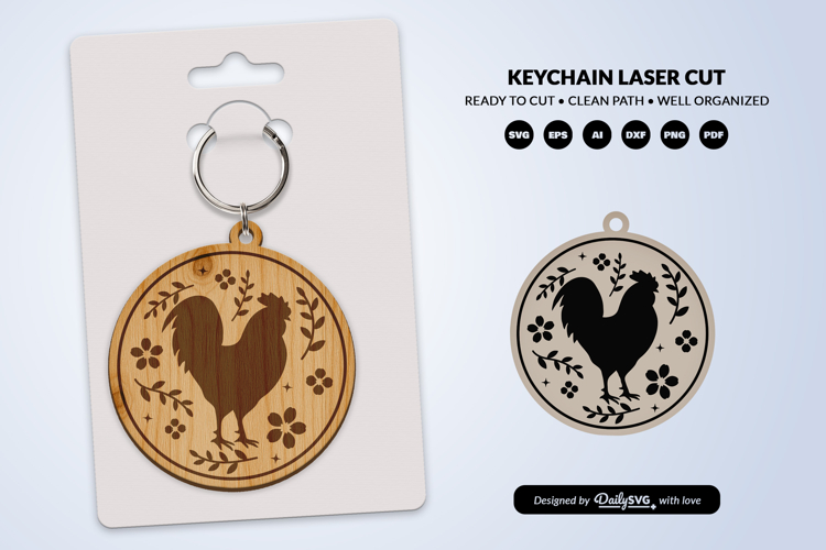 Farm Animal Floral Folk Art Keychain Laser Cut