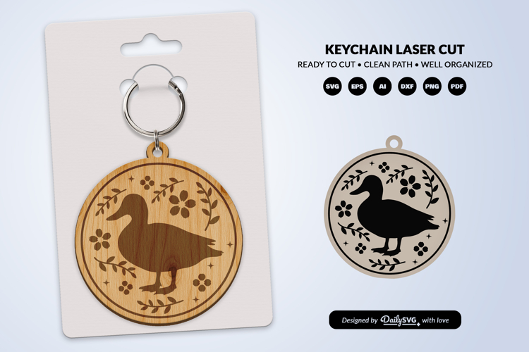 Farm Animal Floral Folk Art Keychain Laser Cut