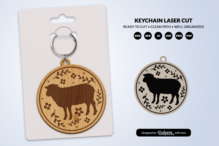 Farm Animal Floral Folk Art Keychain Laser Cut