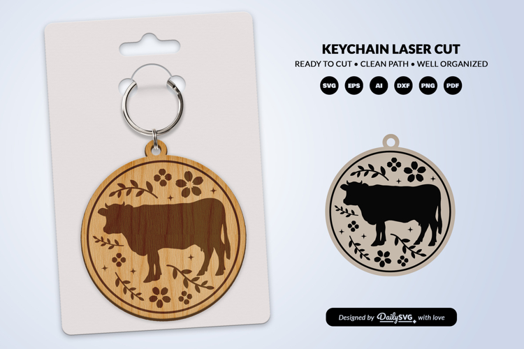 Farm Animal Floral Folk Art Keychain Laser Cut