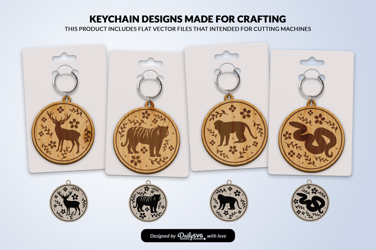 Jungle Animal Floral Folk Art Keychain Laser Cut