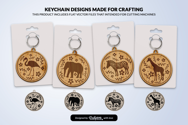 Savana Animal Floral Folk Art Keychain Laser Cut