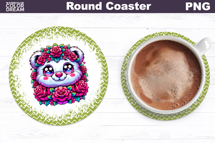 Bear Floral Round Coaster | Cute Animal Flowers Coaster