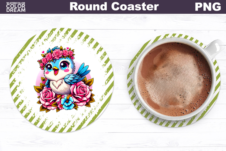 Bird Floral Round Coaster | Cute Animal Flowers Coaster